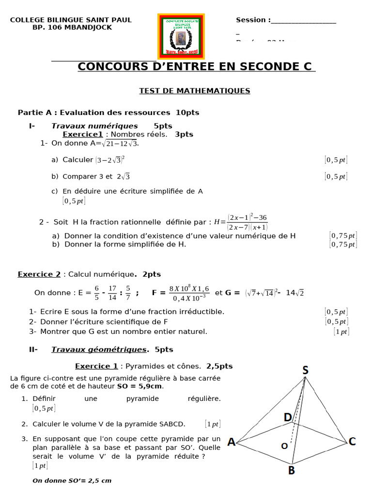 Concours Mathématiques Seconde C | PDF | Géométrie | Mathématiques