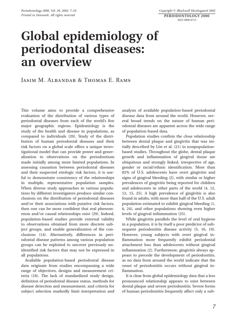 Global Epidemiology of Periodontal Diseases An Overview | PDF ...