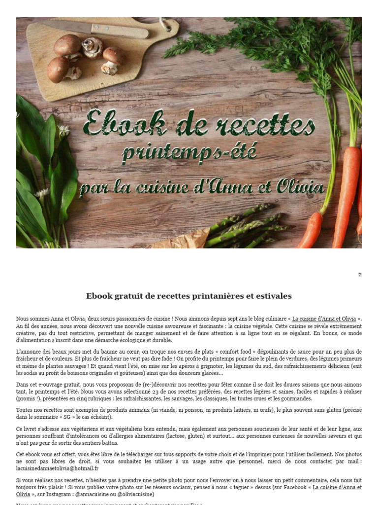 Recettes Végétales Printanières et Estivales | PDF | sauce | Pains