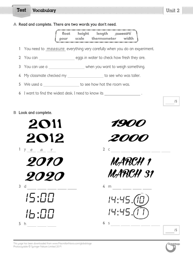 Unit 2 Vocabulary and Grammar Test | PDF