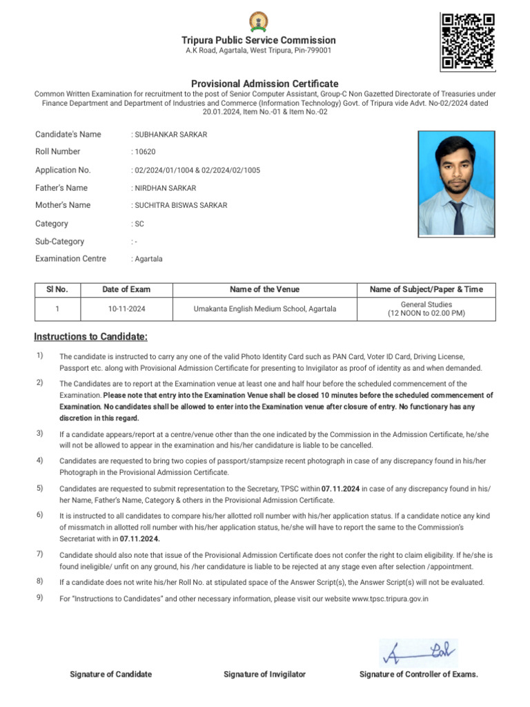 Admit Card Senior Computer Assistant | PDF | Identity Document ...