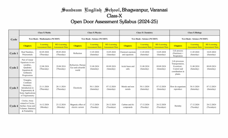 Open Door Syllabus Class X | PDF