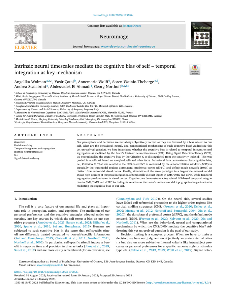 Neural Timescales and Self-Bias in Decision Making | PDF | Dorsolateral ...