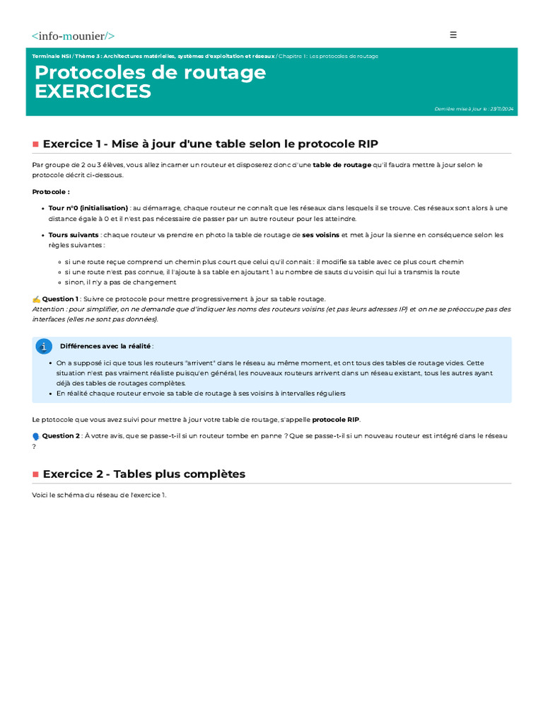 Mise à jour de tables de routage RIP | PDF | Adresse IP | Routage