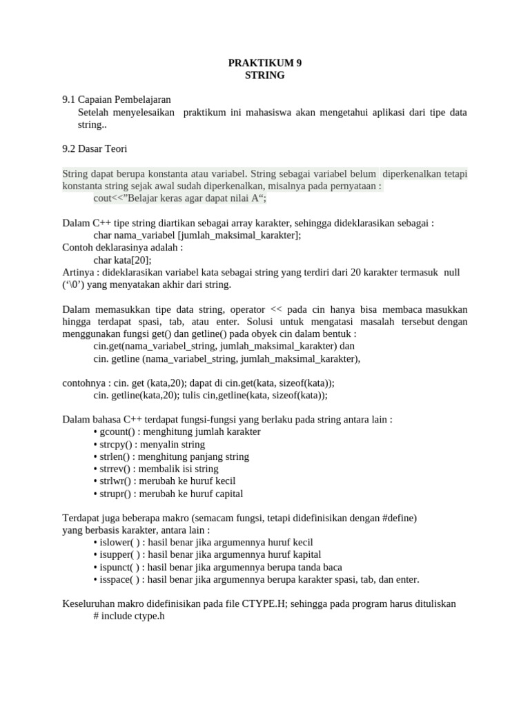Praktikum Tipe Data String C++ | PDF