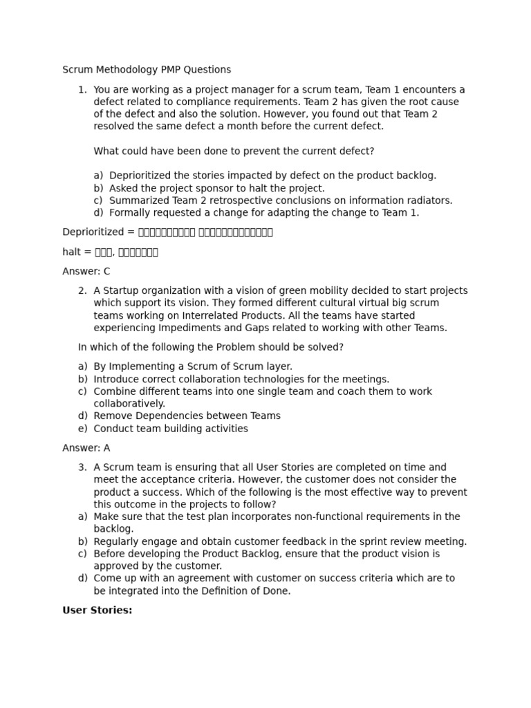 Scrum Methodology PMP Questions | PDF | Scrum (Software Development ...