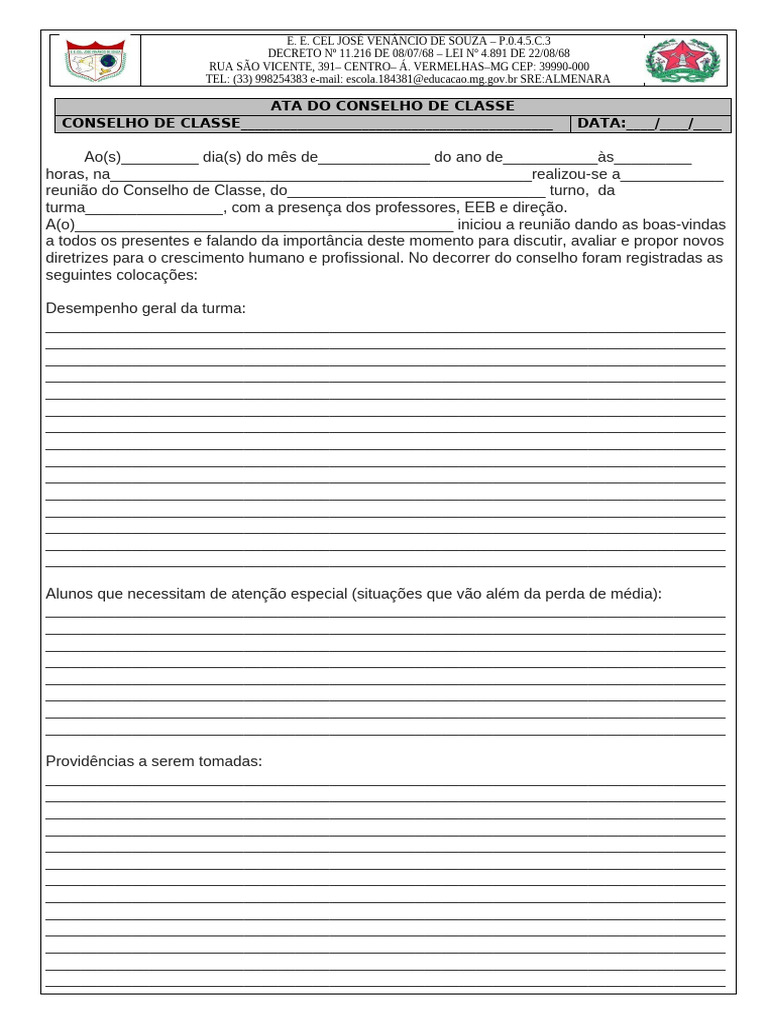 Ata Do Conselho de Classe | PDF