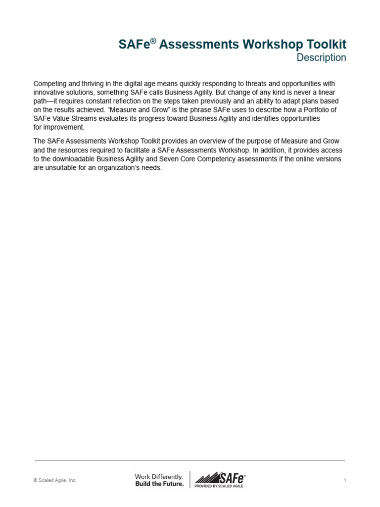 03 SAFe Assessments Workshop Toolkit Description (6.0) - New | PDF