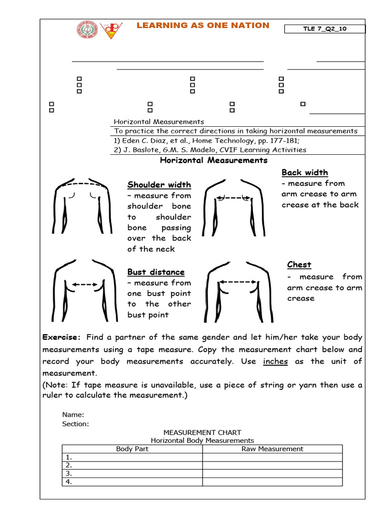 Dressmaking - 10 Horizontal Measurements | PDF | Measurement