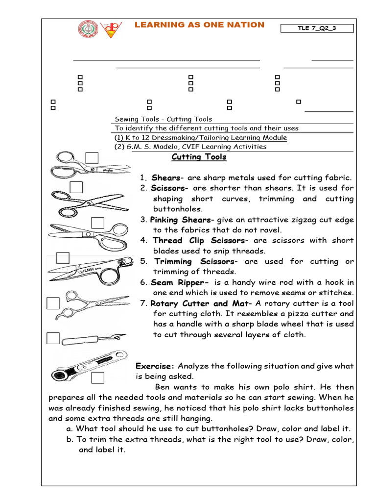 Cutting Tools for Sewing Projects | PDF | Sewing | Scissors