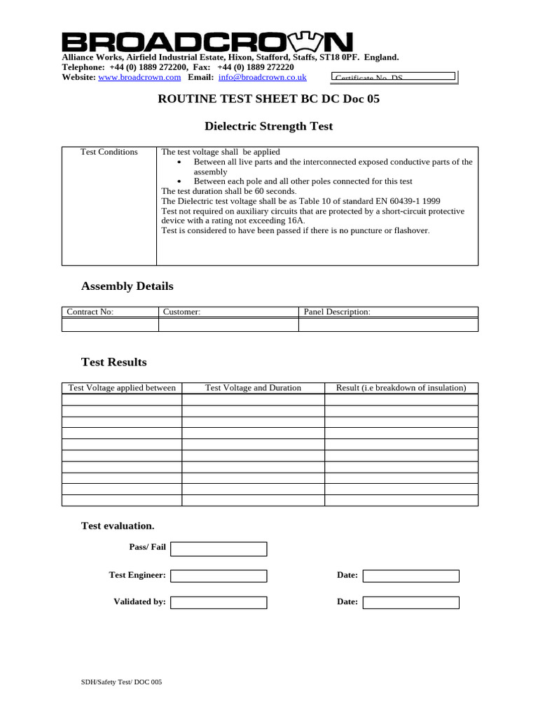 Testing Certificates - Dielectric Test | PDF