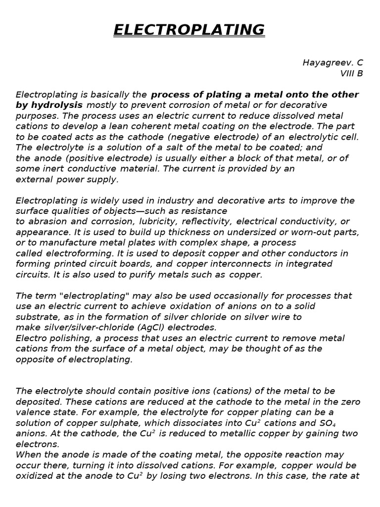 Electroplating Article | PDF | Anode | Physical Sciences