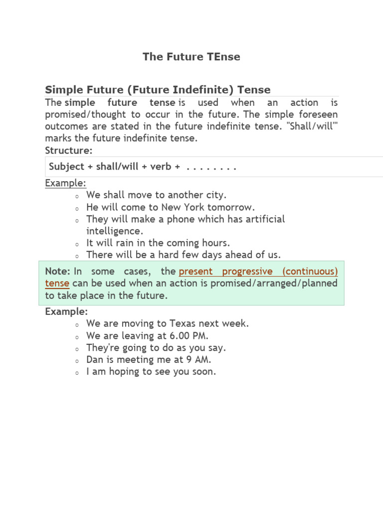 The Future Tense Pdf Grammatical Tense Perfect Grammar