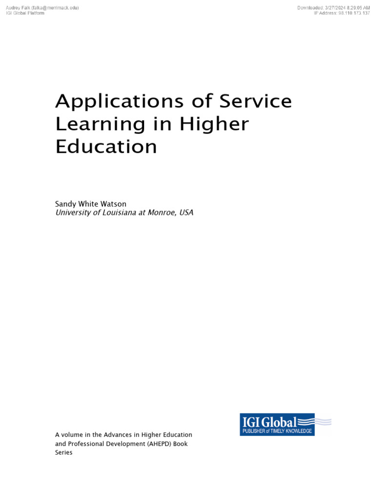 Service Learning in Higher Education | PDF | Service Learning | Mindfulness