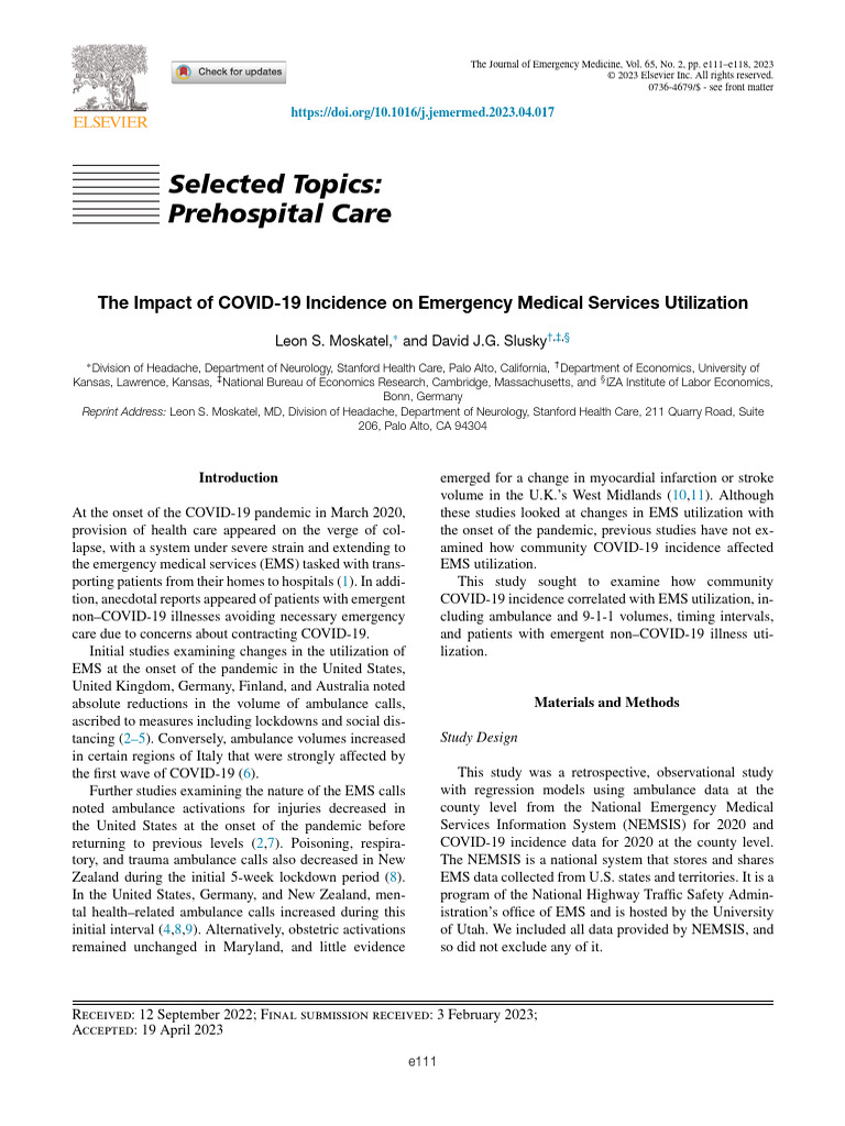The Impact of COVID 19 Incidence On Emergency Medi | PDF | Emergency ...