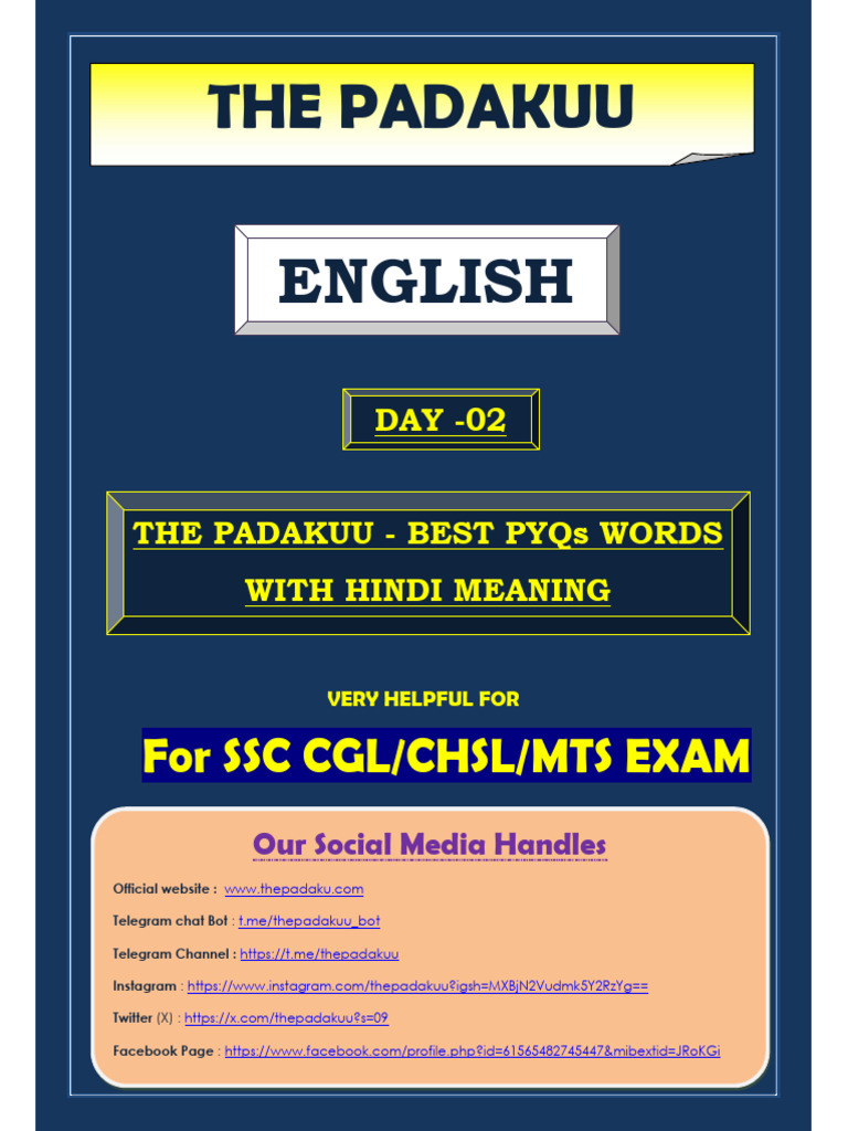 (Day - 02) The Padakuu - Best Pyqs Words | PDF