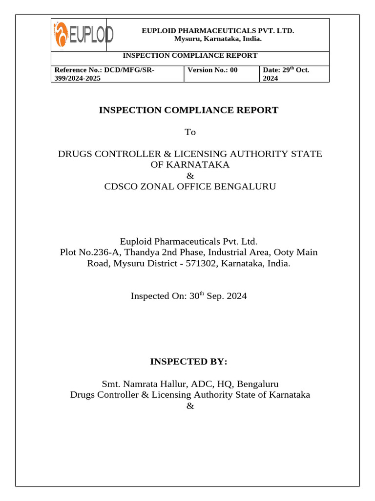 DCD Karnataka Inspection Compliance Response Oct - 2024 | PDF ...