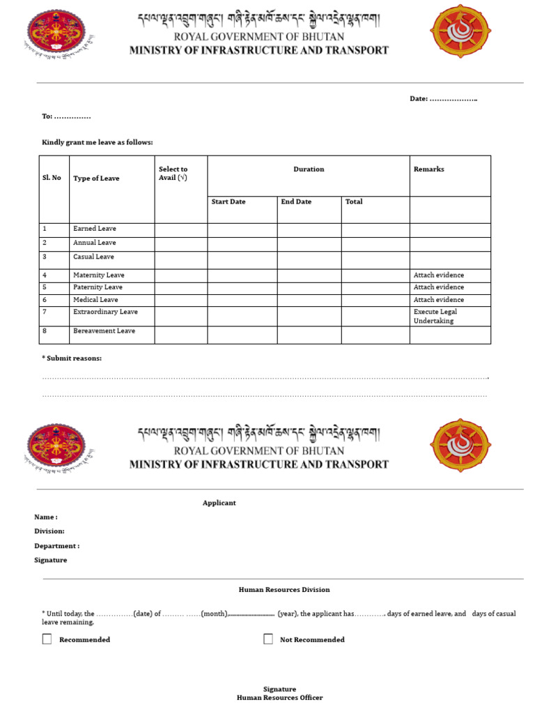 Paternity Leave Application Form | PDF