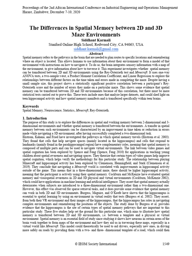 The Differences in Spatial Memory Between 2D and 3D | PDF | Student's T ...