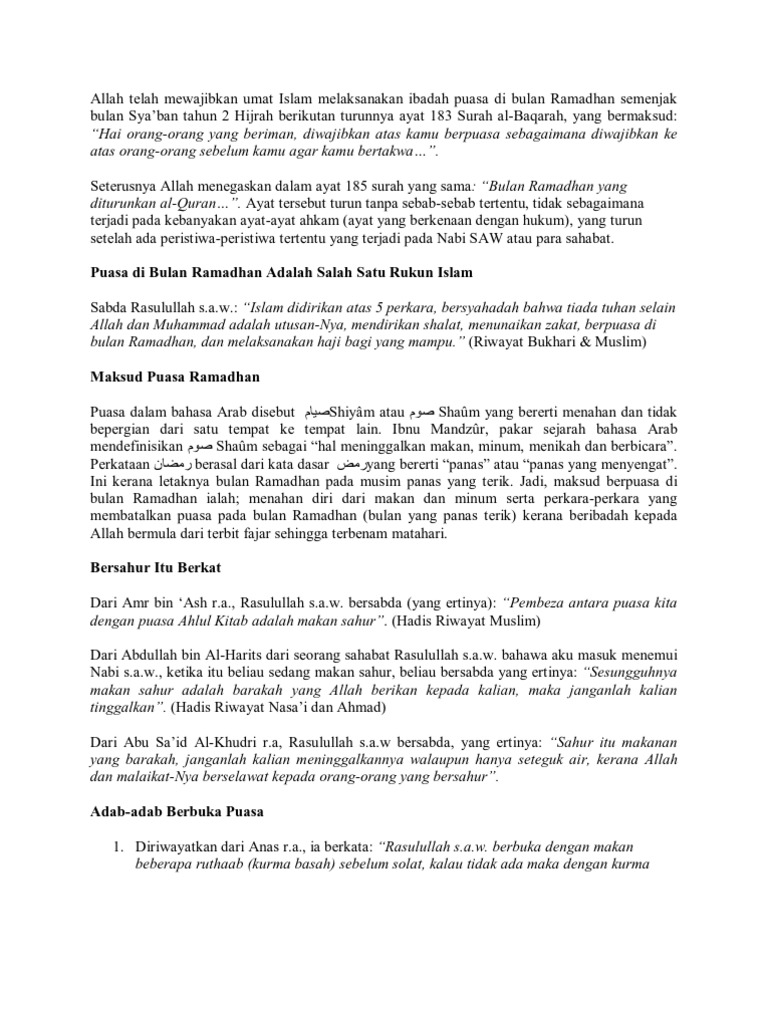 Ibadah Puasa Di Bulan Ramadhan Pdf