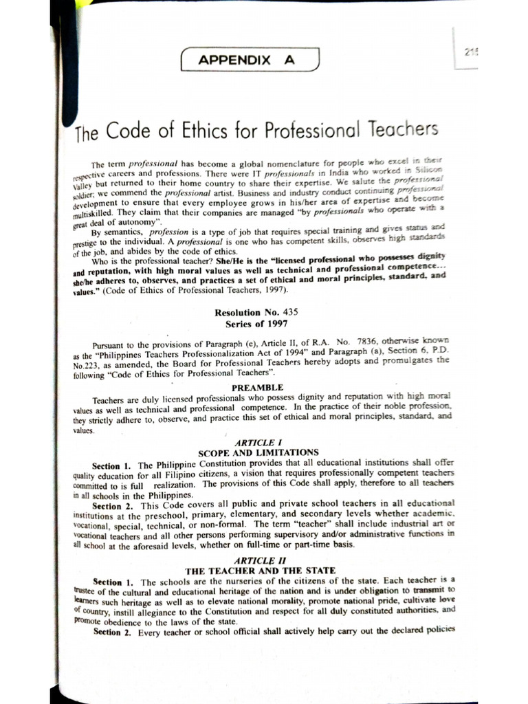Lesson 6 code of ethics for professional teachers pdf