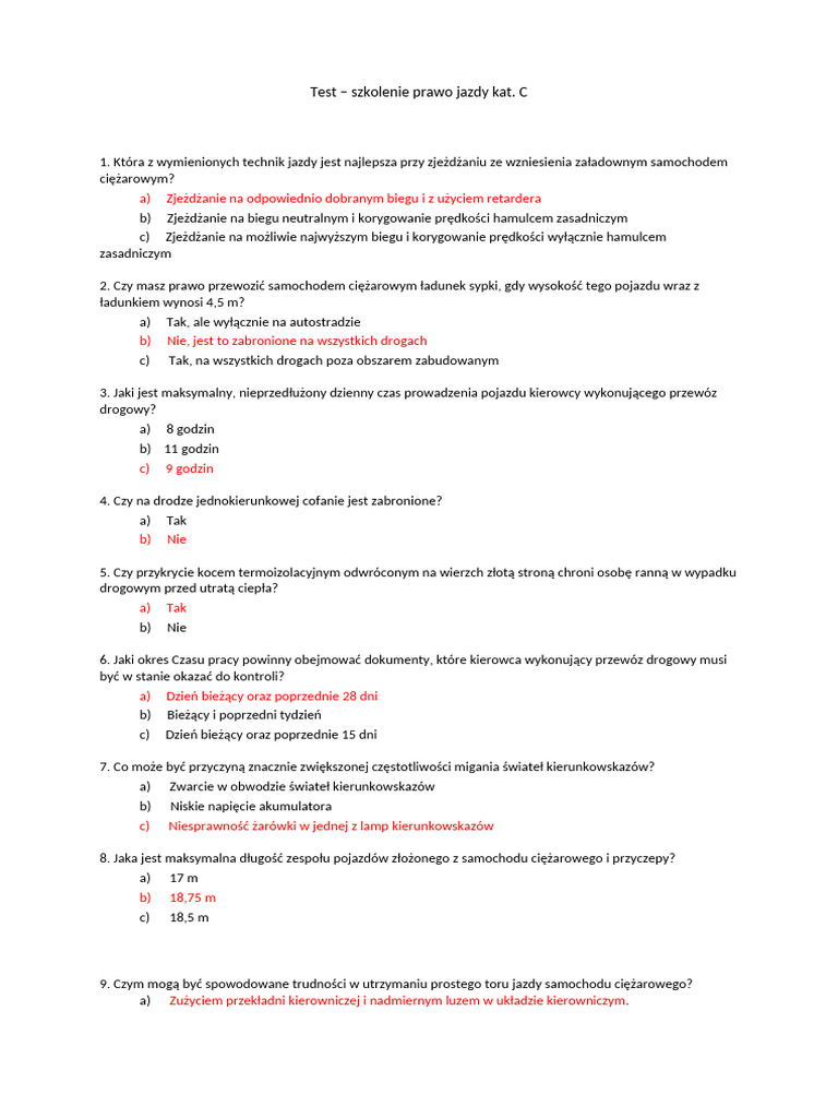 Test Prawo Jazdy Kat. C | PDF