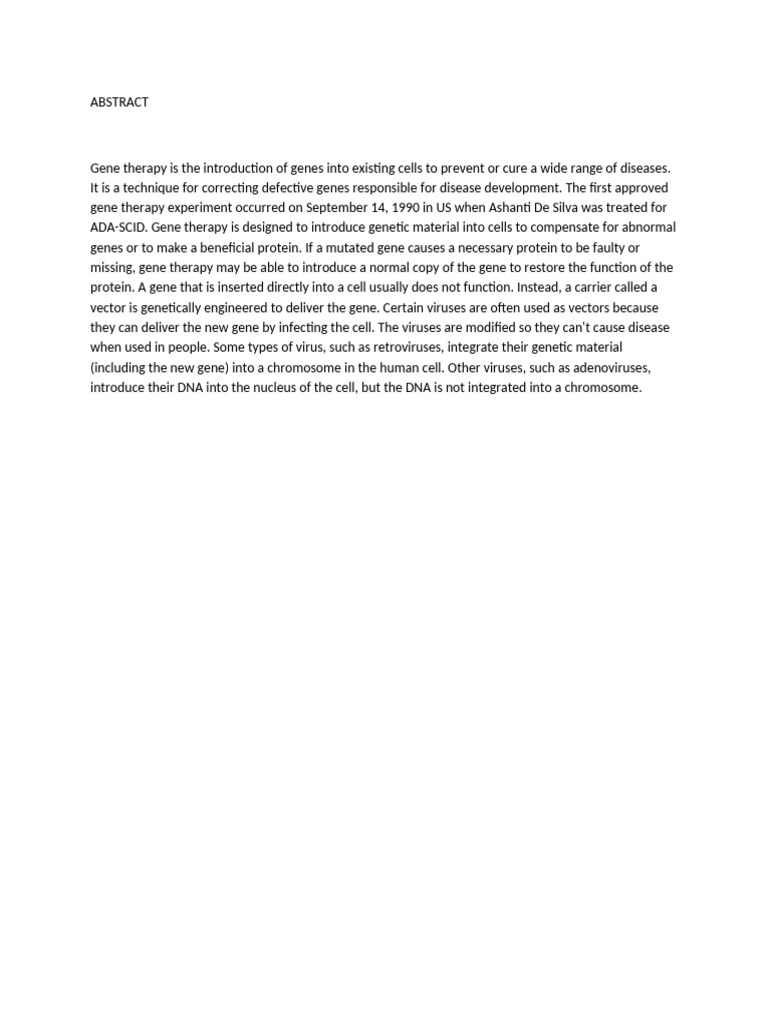 Gene Therapy Overview for Class 12 | PDF