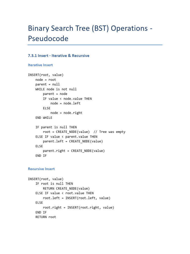 BST Operations Pseudocode | PDF | Theoretical Computer Science ...