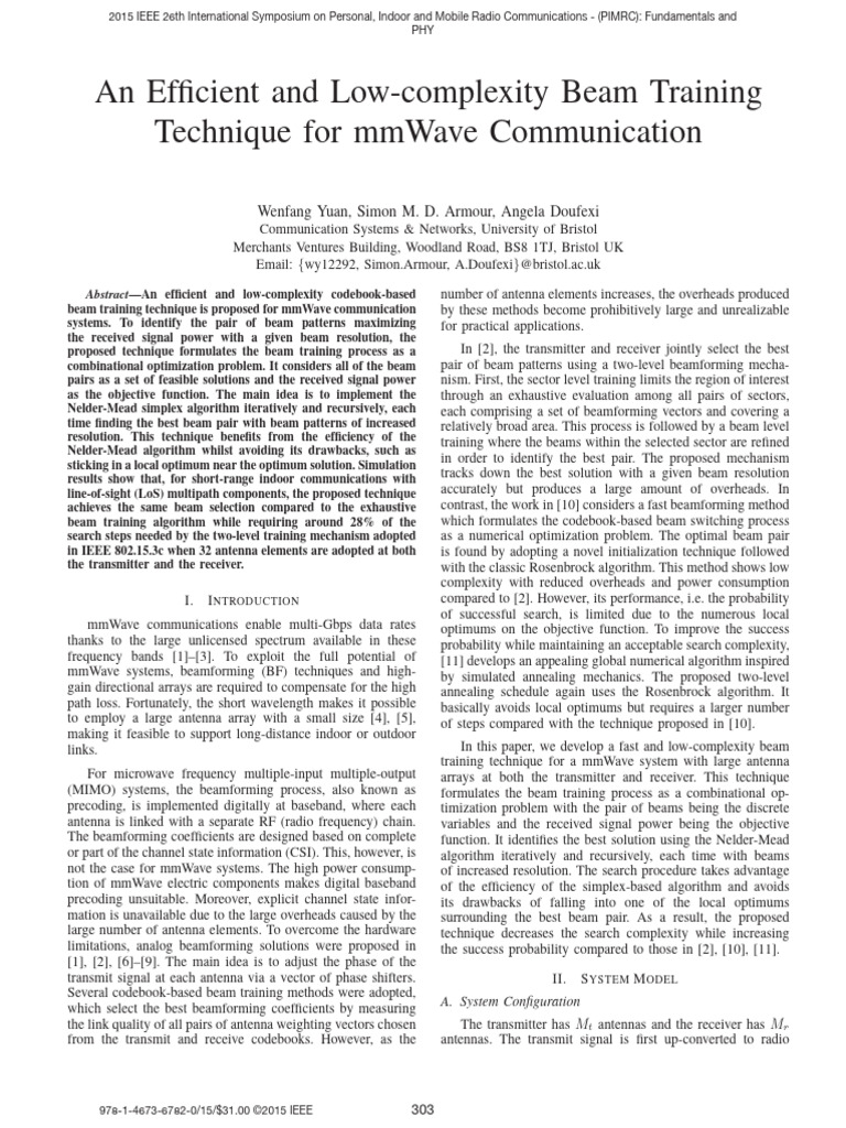 Efficient Beam Training for mmWave Systems | PDF | Mimo | Antenna (Radio)