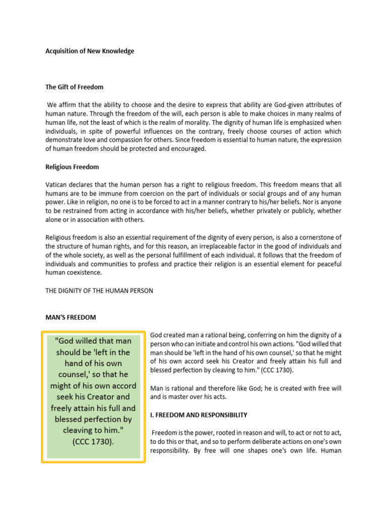 Lesson+5 +Human+Freedom | PDF | Free Will | Dignity