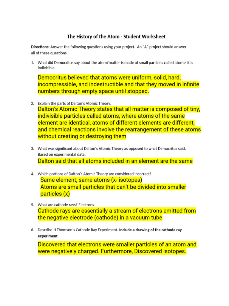 History of the Atomic Model Worksheet | PDF | Atoms | Atomic Nucleus