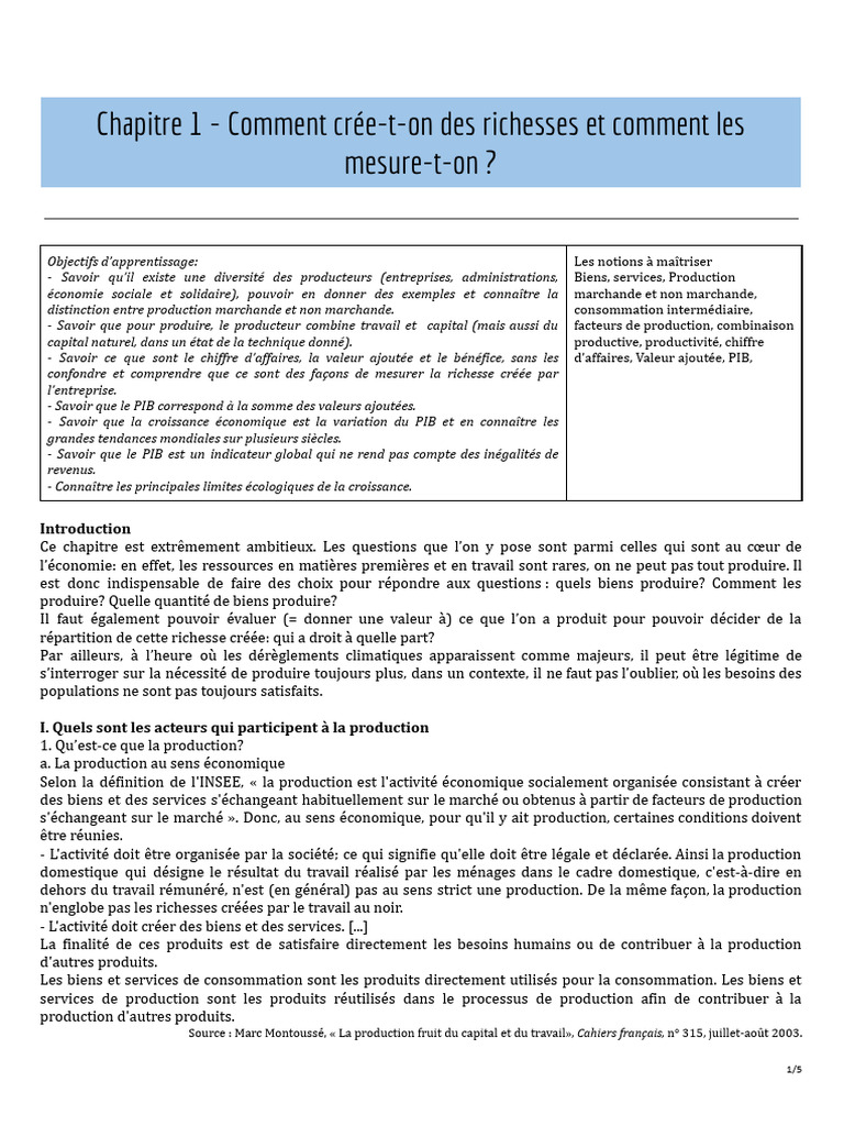Création et mesure de la richesse économique | PDF | Produit intérieur ...