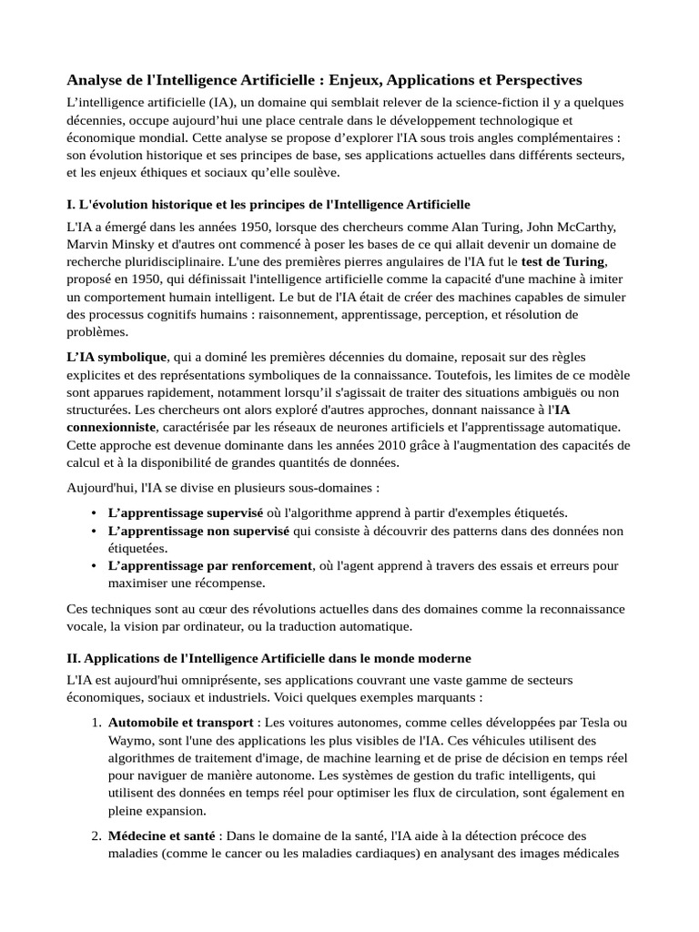 Intelligence Artificielle : Enjeux et Applications | PDF | Intelligence ...