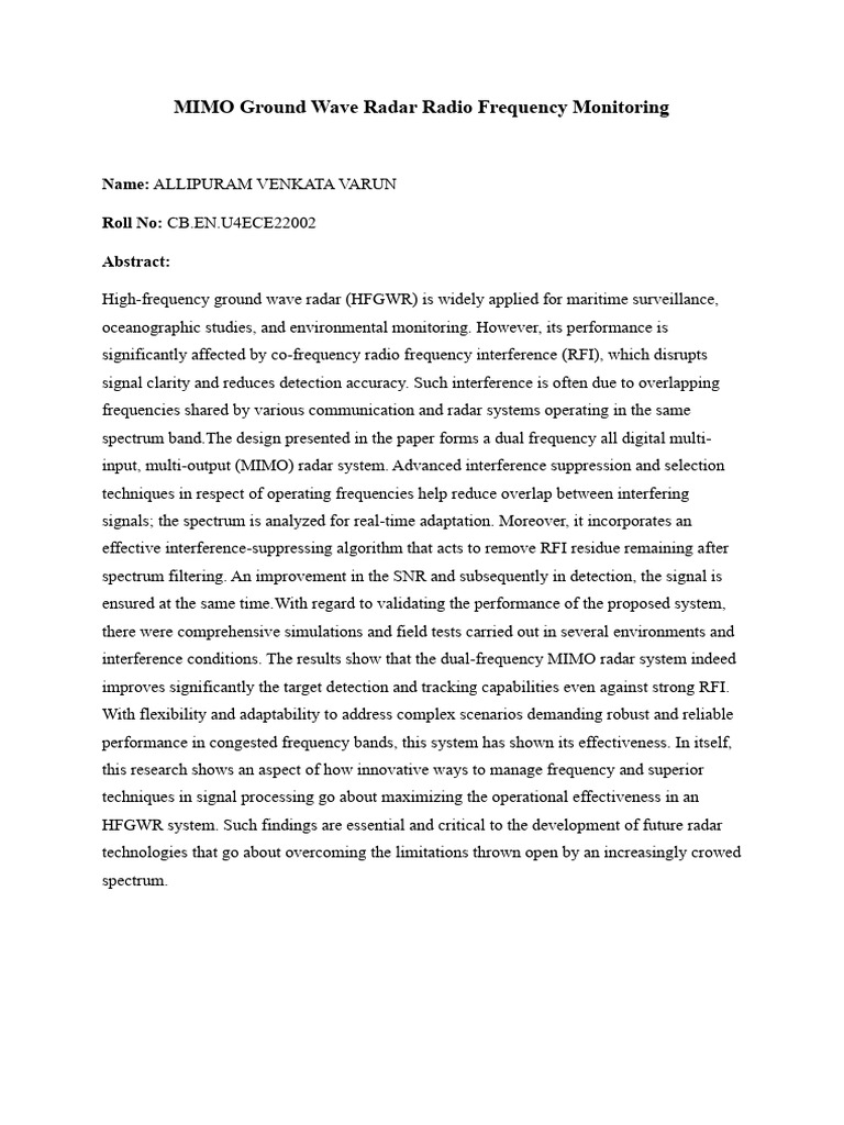 MIMO Ground Wave Radar Radio Frequency Monitoring | PDF