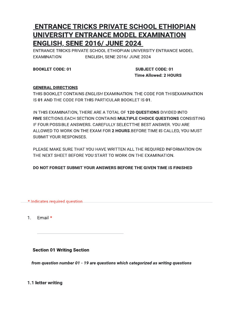 2016 Online Englih Model Examination @Entrance_tricks | PDF