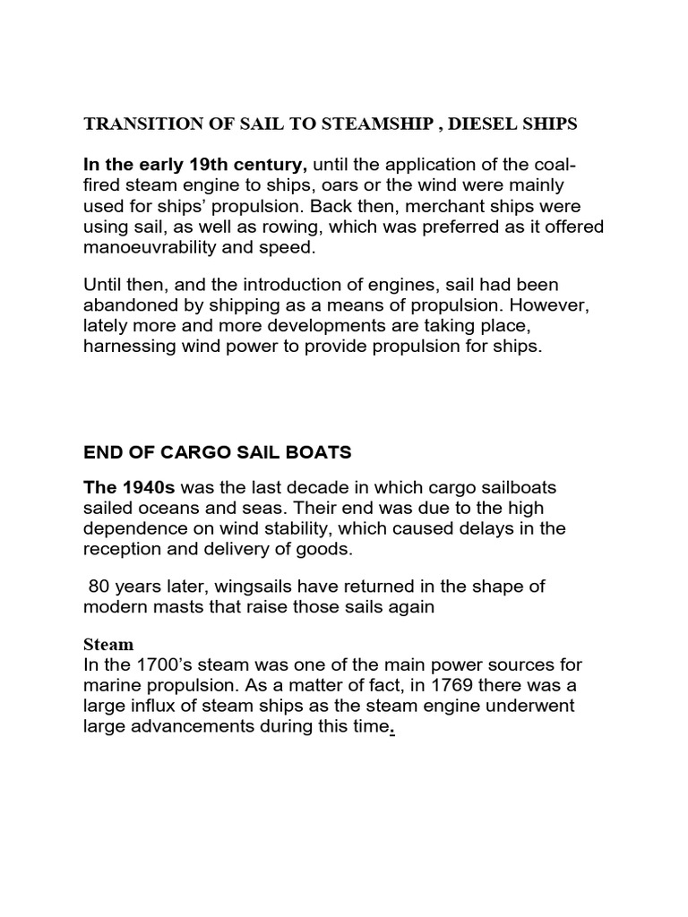 Transition to sail, steam and diesel ships | PDF | Steamship | Marine ...