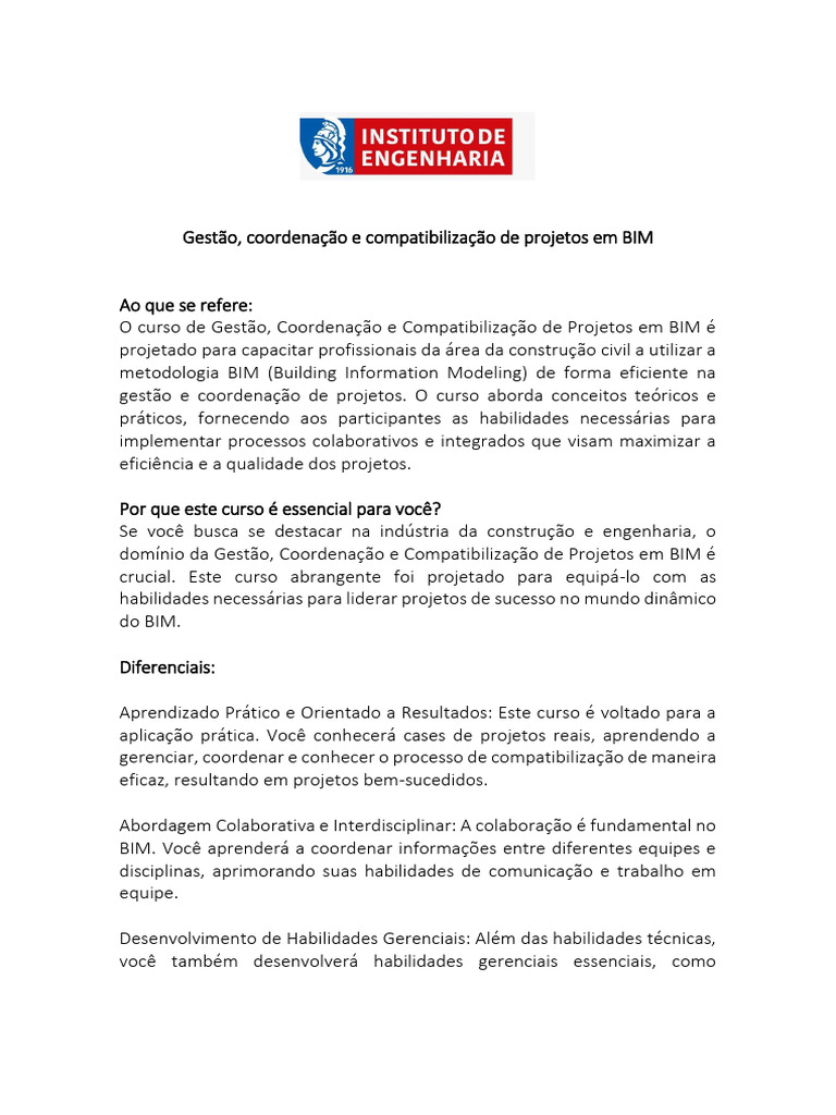 Gestão de Projetos em BIM: Capacitação Profissional | PDF | BIM ...