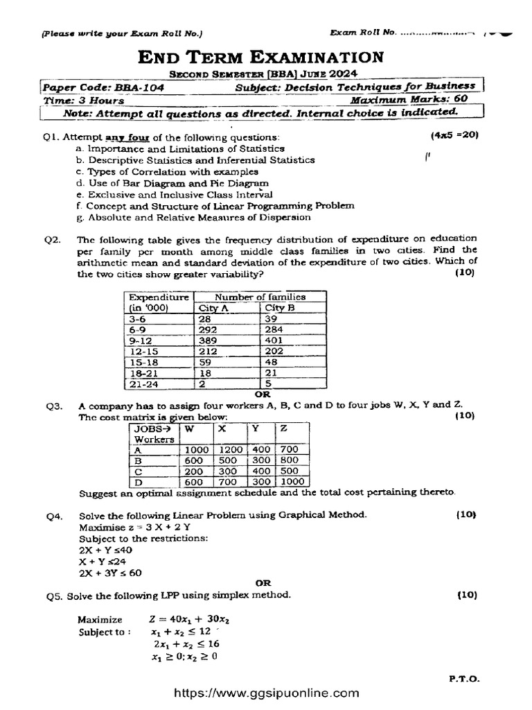 Bba 2 Sem Decision Techniques For Business Bba 104 Jun 2024 | PDF