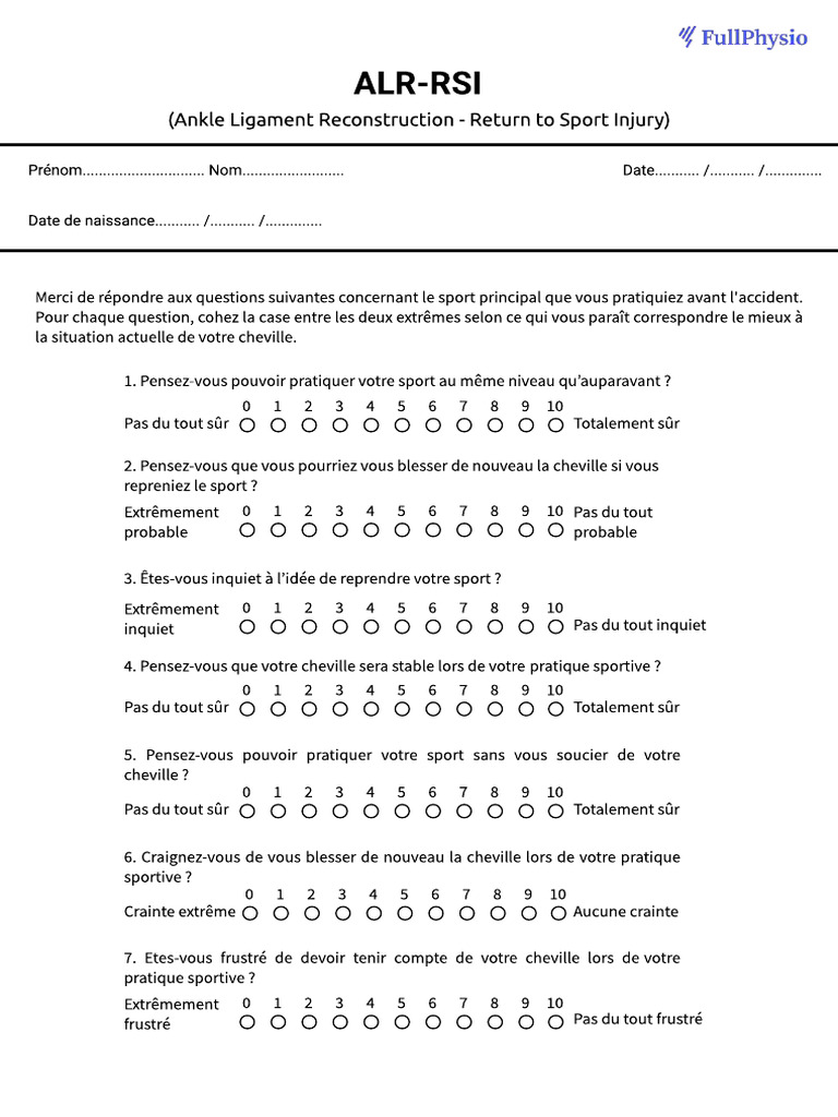 Questionnaire ALR-RSI pour cheville | PDF | Échecs | Ouverture (échecs)