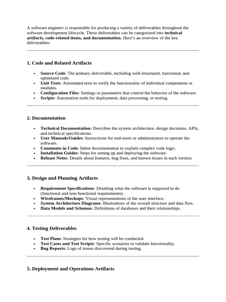 Key Deliverables for Software Engineers | PDF | Software Testing | Software
