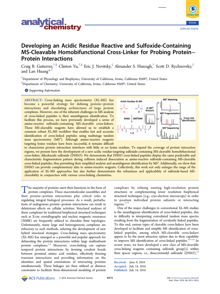 Acidic Residue MS-Cleavable Cross-Linker | PDF | Amino Acid | Proteins