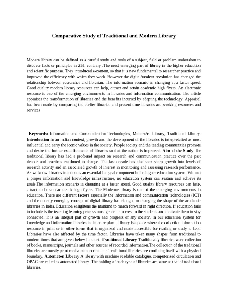 2 Comparative Study of Traditional and modern library | PDF | Libraries ...