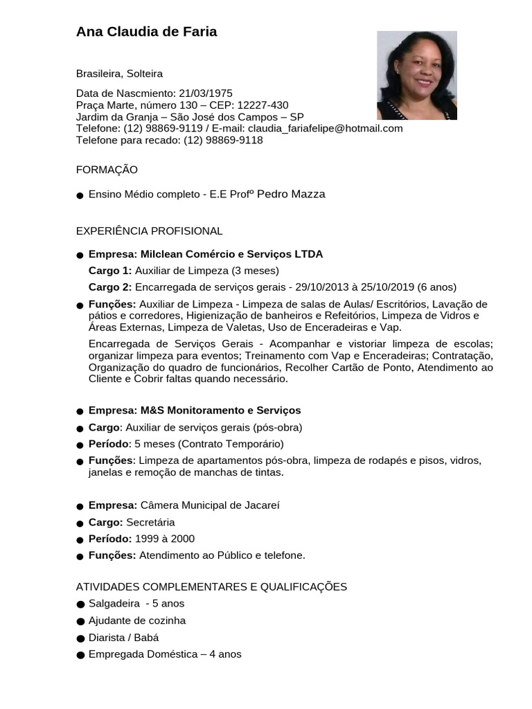 Experiência Profissional de Ana Claudia | PDF