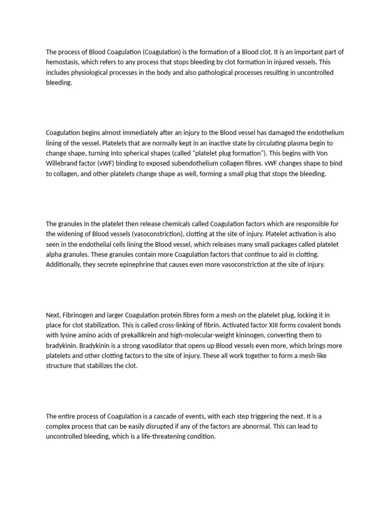 bio quick | PDF | Coagulation | Platelet