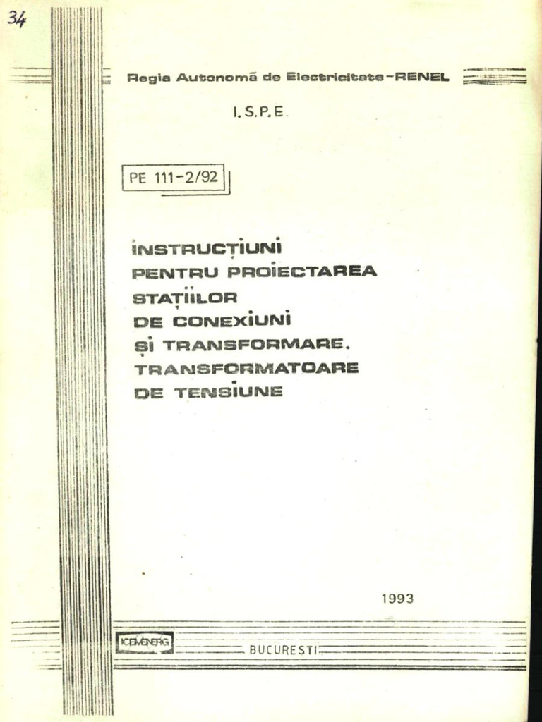 Prescriptie Energetica Pe 111-2-92 Transformatoare Tensiune | PDF