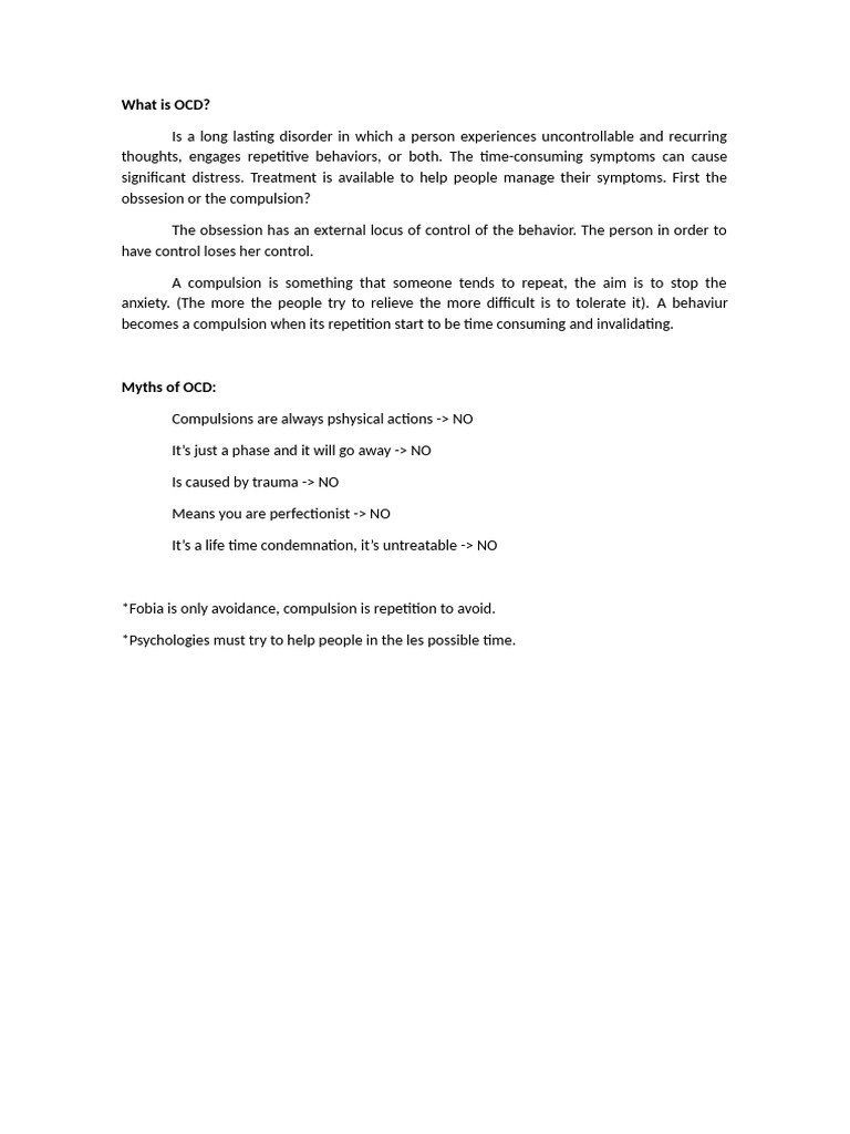 Obsessive Compulsive Disorder | PDF