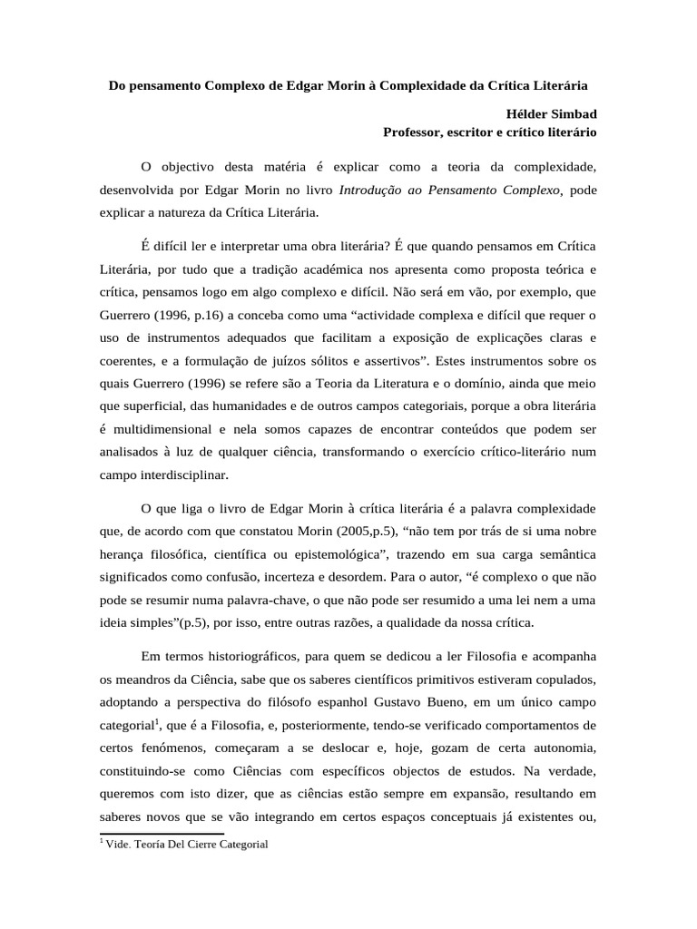 Complexidade na Crítica Literária | PDF | Science | Complexidade