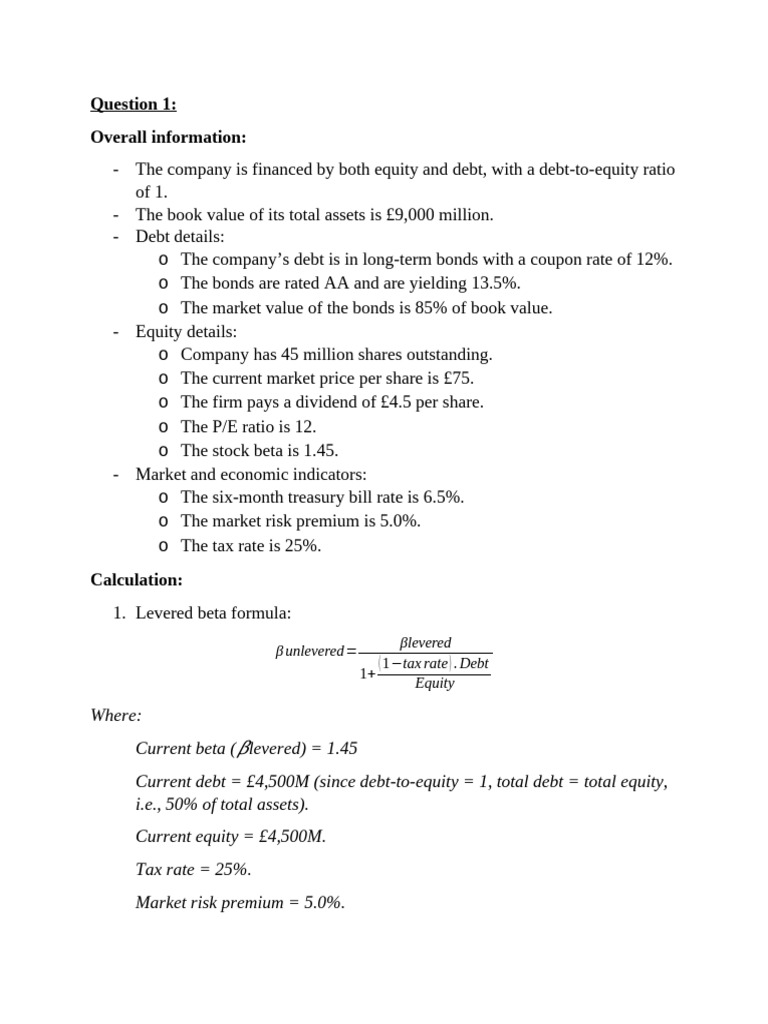 FINA1082 CW | PDF | Cost Of Capital | Beta (Finance)