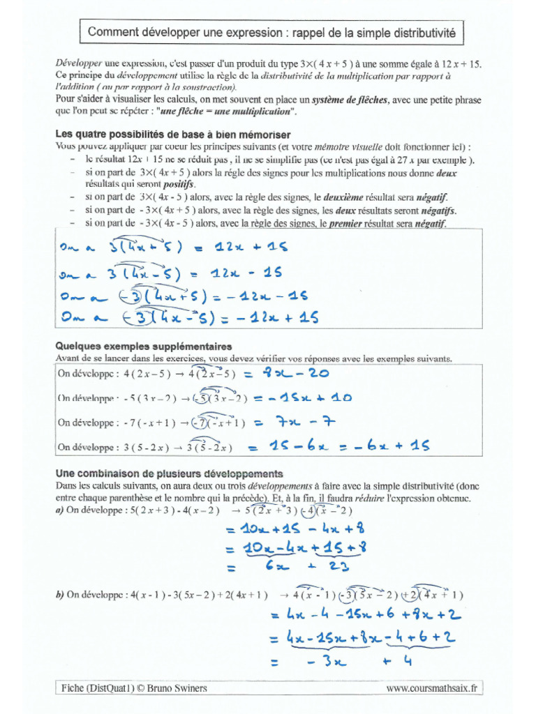 Developper Double Distributivite Et Suppression Parenthese | PDF