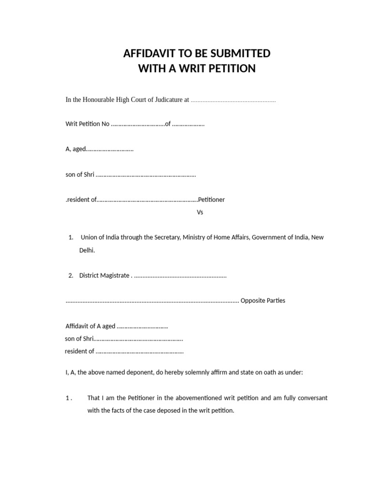 Writ Petition Affidavit Template | PDF